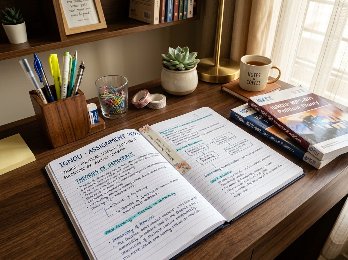 Neatly handwritten university assignment with stationery