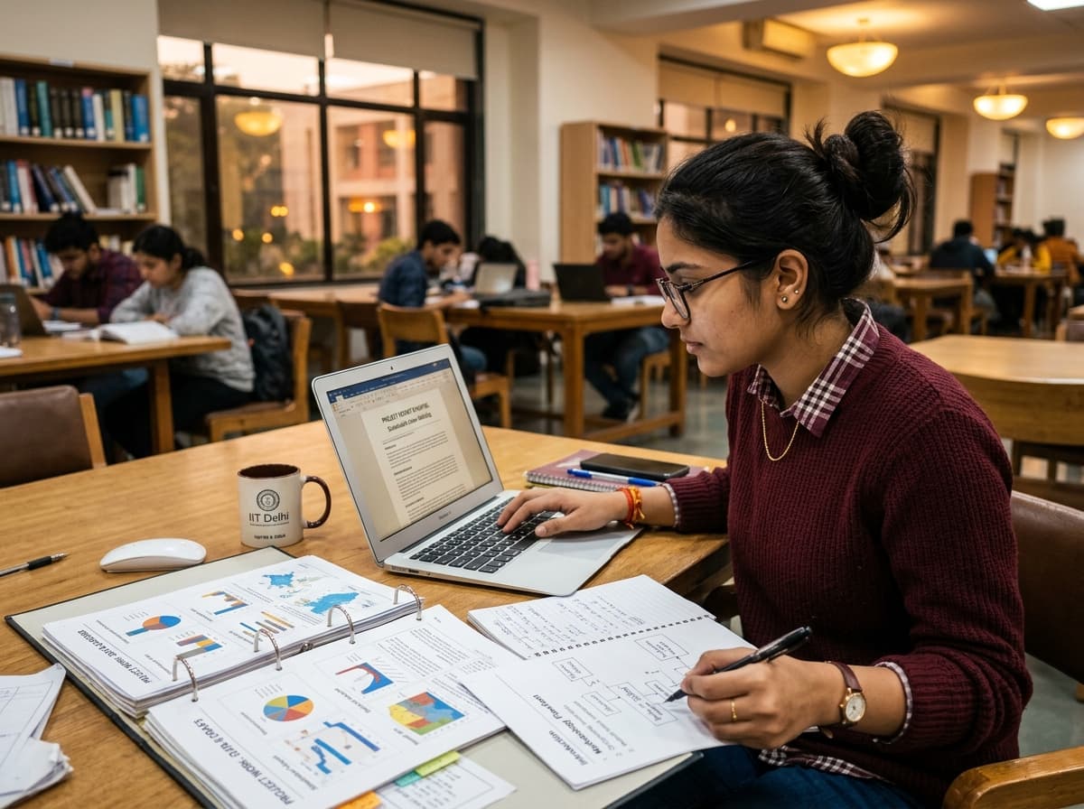 Student reviewing an academic project report